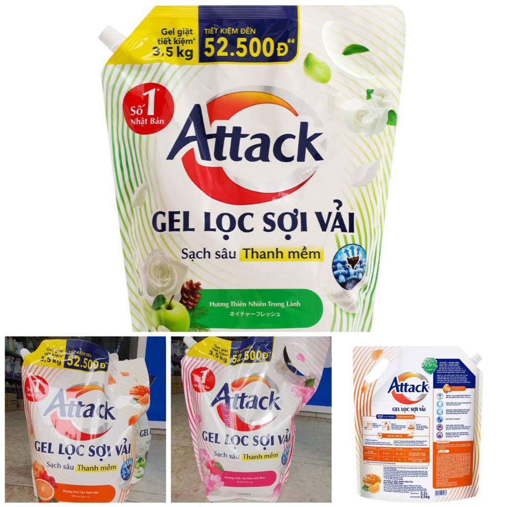 Nước giặt gel lọc sợi vải Attack- Túi 3.5kg