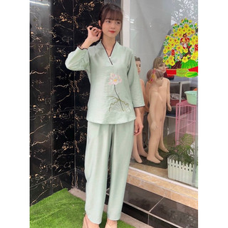 Nút Ngọc Vải Đũi Cao Cấp Nữ  #Jacket Top Kem Dress Women # Đồ Lam Đi Chùa