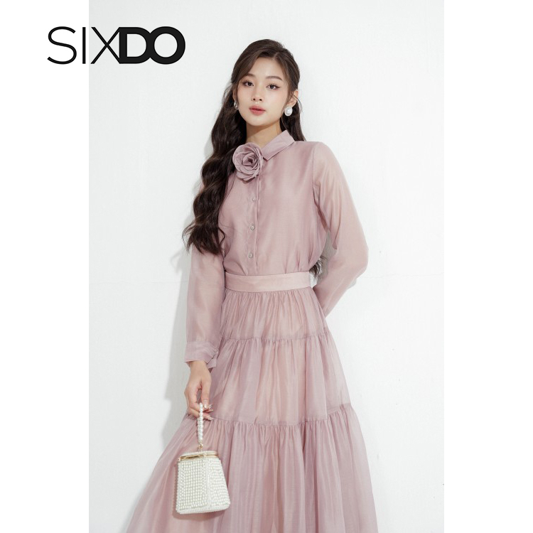 Áo sơ mi nữ dài tay phối hoa cổ thời trang SIXDO Light Mauve Long Sleeves Shirt