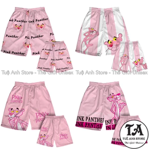 Q02 - Quần Báo Hồng Pink Panther Short Lững - Quần Đùi Thun Cotton Hoạt Hình Nam Nữ Unisex Mặc Nhóm Đi Biển 38 - 65kg