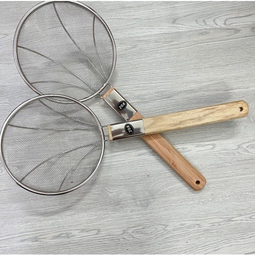 Vợt lưới cán gỗ vớt thức ăn inox  Cao Cấp  đường kính 20cm
