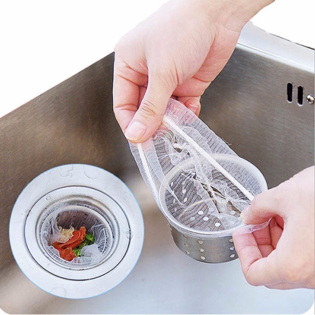 100 Túi Lọc Rác Bồn Rửa Chén Tiện Dụng Có Chun