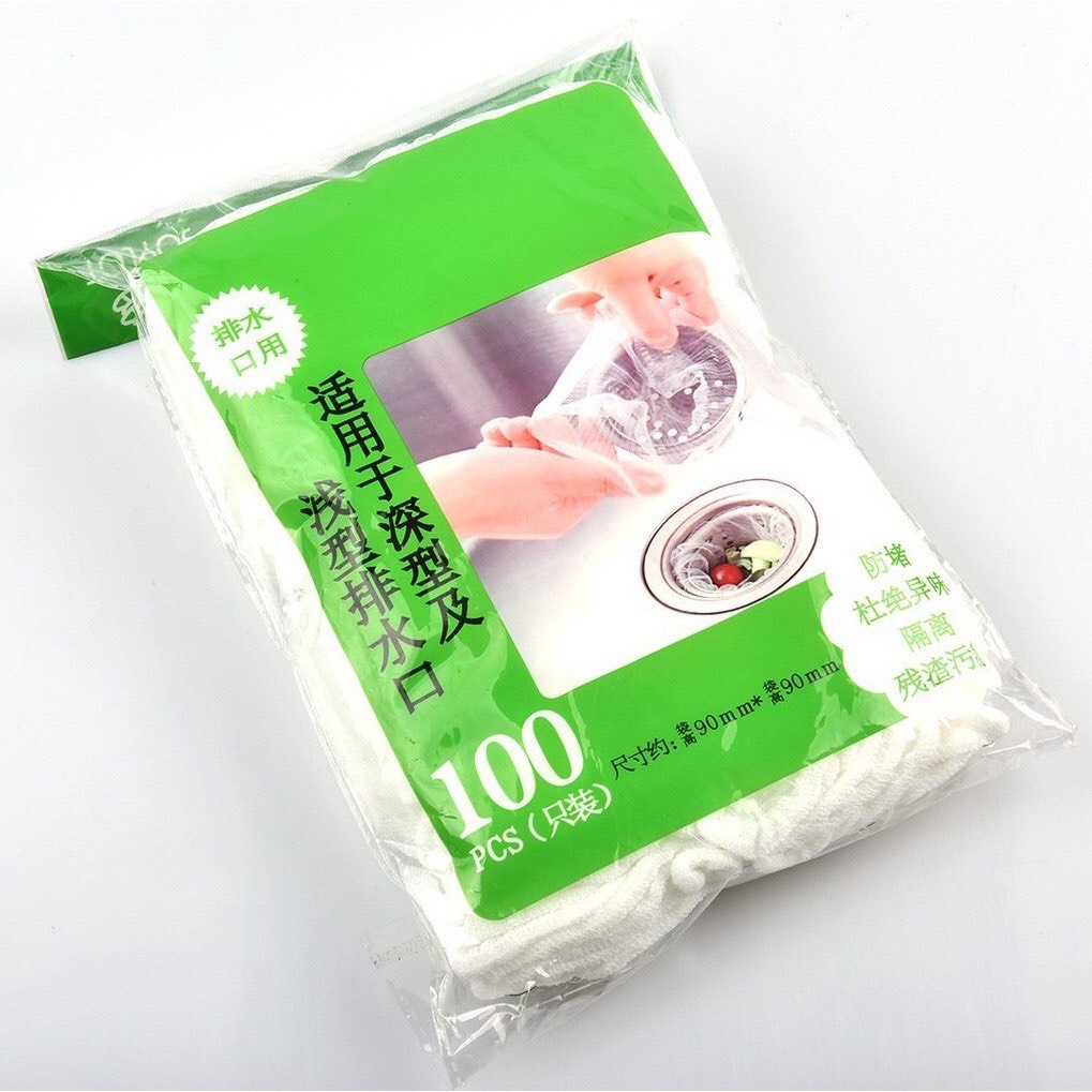 100 Túi Lọc Rác Bồn Rửa Chén Tiện Dụng Có Chun