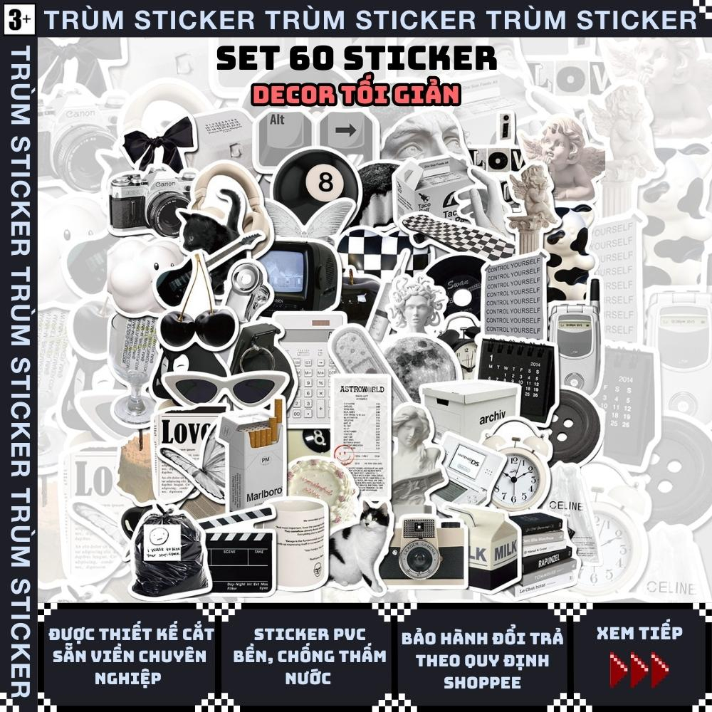 Set 60 Stickers, Hình Dán Trang Trí Tối Giản ĐEN TRẮNG- vintage - Trang ...