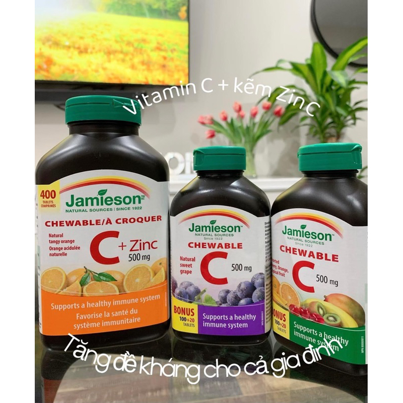 Viên uống bổ sung Vitamin Jamieson Vitamin C + Zinc 500mg ( 400 viên và