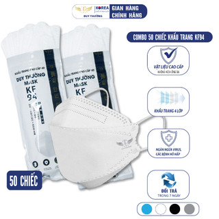 Khẩu Trang KF94 Kháng Khuẩn, Chống Tia UV, Chống Nắng, Bộ Lọc 4 Lớp Chống Bụi Mịn, Combo 50 Cái- Duy Thường Mask