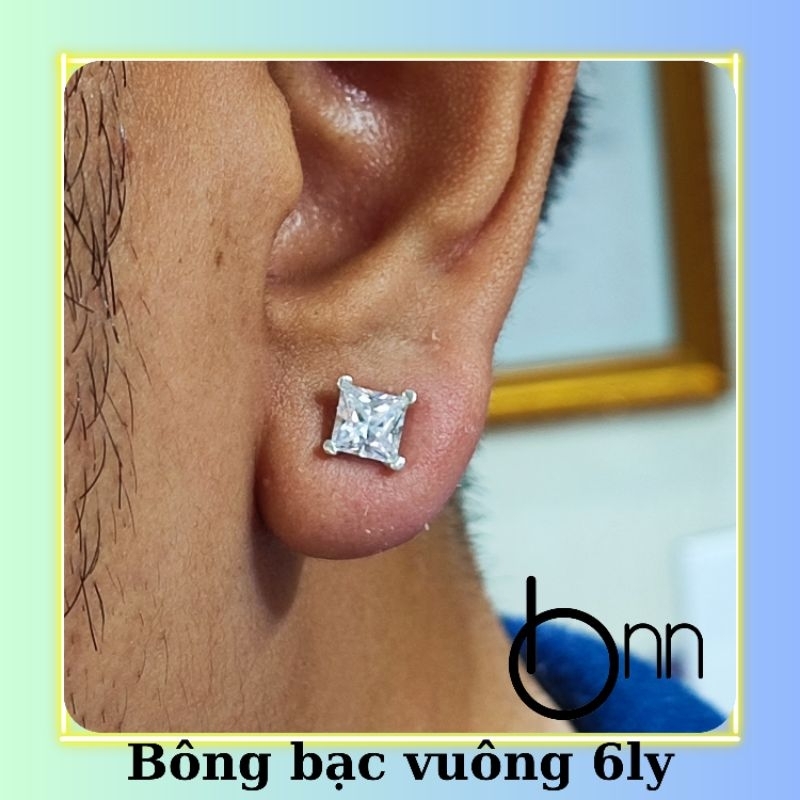 Bông tai bạc hạt vuông 4ly 5ly 6ly cho nam nữ sang trọng đơn giản