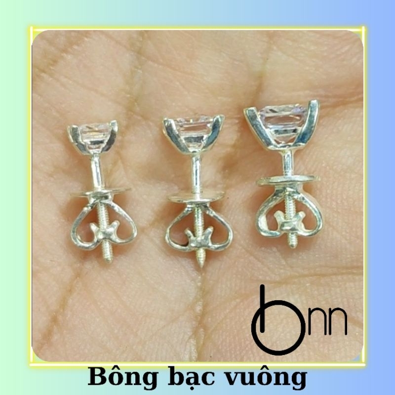 Bông tai bạc hạt vuông 4ly 5ly 6ly cho nam nữ sang trọng đơn giản