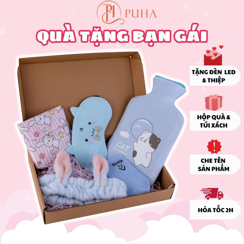 Gift Box Túi Chườm Nóng PUHA Giảm Đau Bụng Kinh - Quà Tặng Bạn Gái Ý Nghĩa