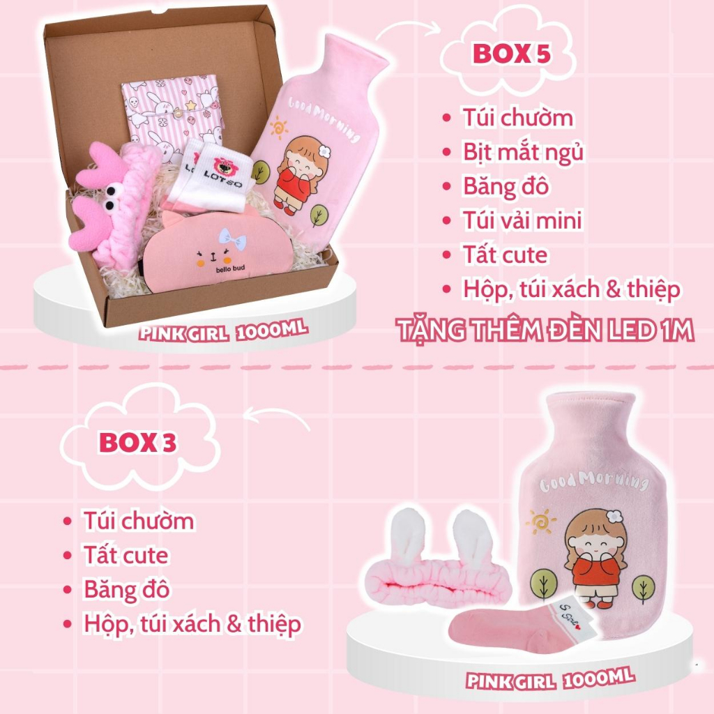 Ảnh Combo quà sinh tặng bạn gái gồm, túi chườm nóng sưởi ấm bụng kinh PUHA 1000ml kèm phụ kiện cute 2