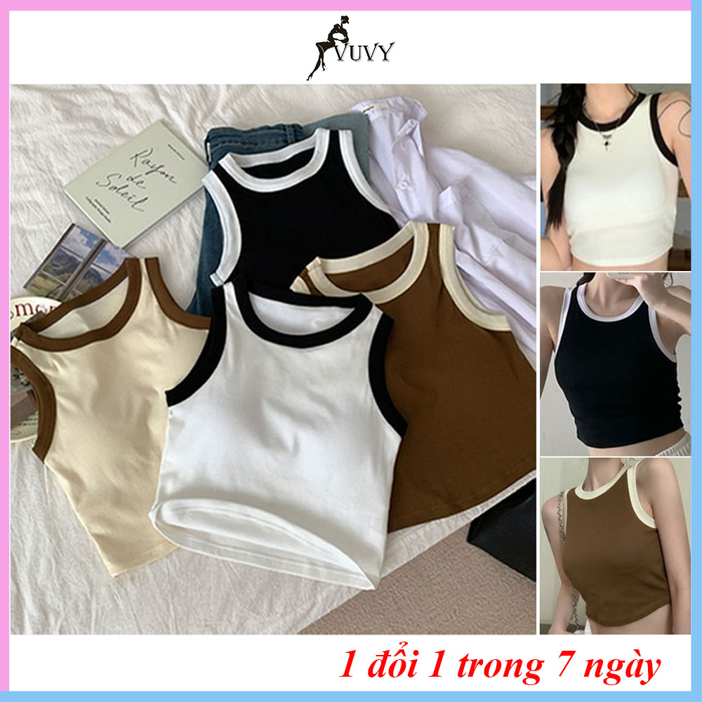 Áo croptop, Áo ba lỗ nữ sát nách vải bozip tăm hàn ôm body, gân mềm mát VUVY1