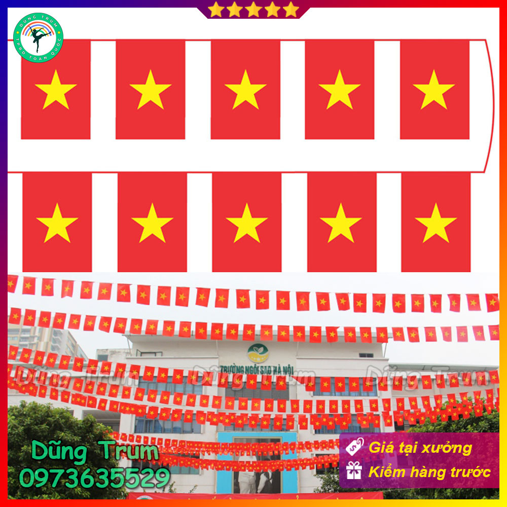 Cờ Dây Sao cờ đỏ sao vàng treo trang trí vải Satanh chịu năng mưa ...