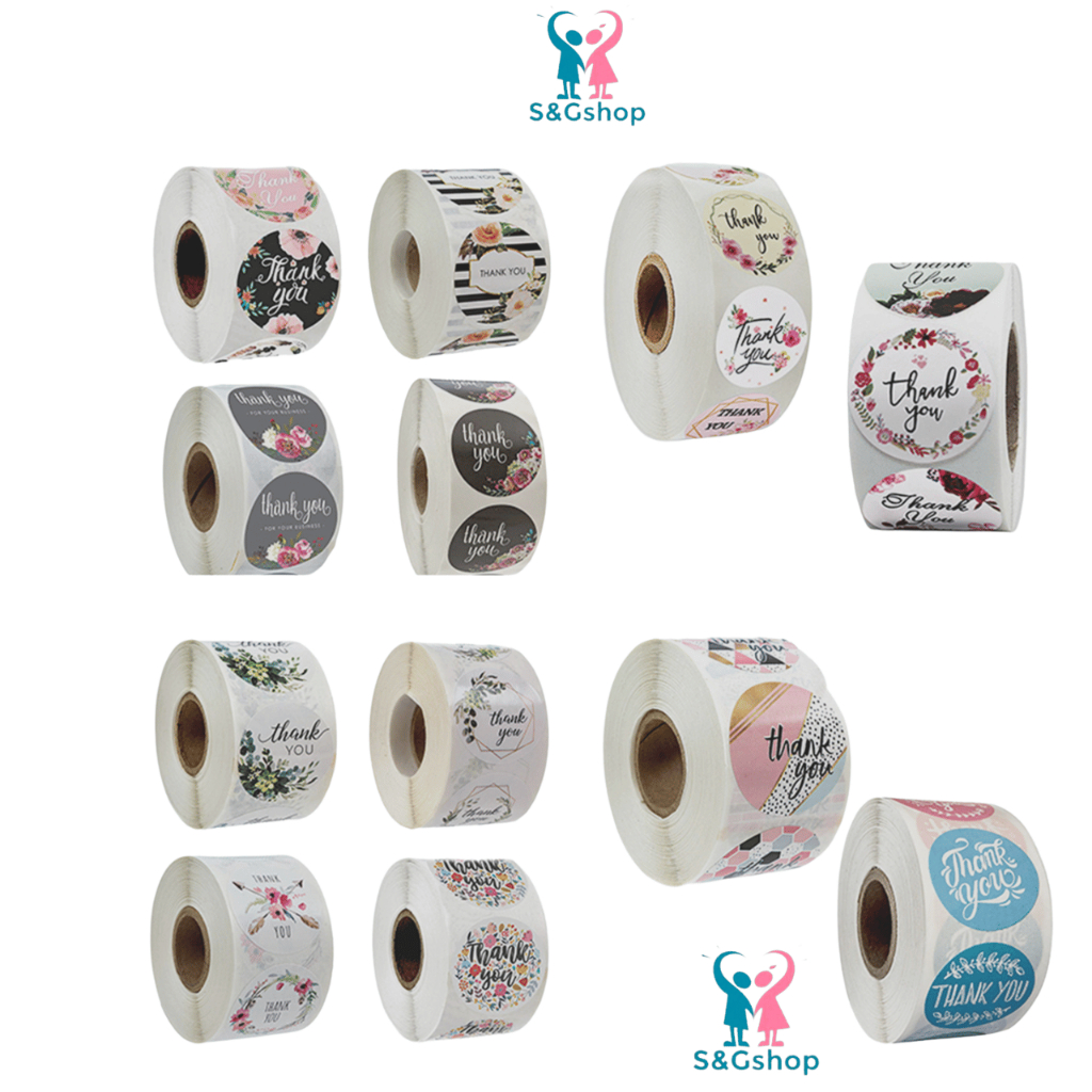 Cuộn 500 sticker nhãn dán tròn mẫu chữ thank you nhiều mẫu ngẫu nhiên ...