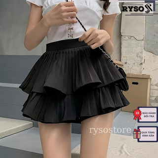 Chân Váy Tầng Xếp Ly Xòe Dáng Ngắn 2 Tầng Lưng Cạp Cao CV05 RYSO, Váy 2 Tầng Phồng Lót Trong Dày Dặn