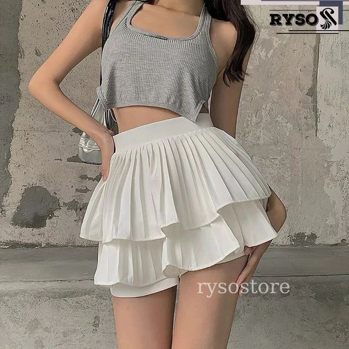 Chân Váy Tầng Xếp Ly Xòe Dáng Ngắn 2 Tầng Lưng Cạp Cao CV05 RYSO, Váy 2 Tầng Phồng Lót Trong Dày Dặn