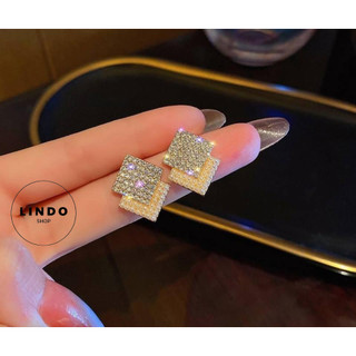 Bông tai Khuyên tai Hình Vuông Đính Đá LINDO Phong cách Hàn Quốc Sang trọng Thích Hợp Dự Tiệc, Đi chơi, Chụp Ảnh LD27