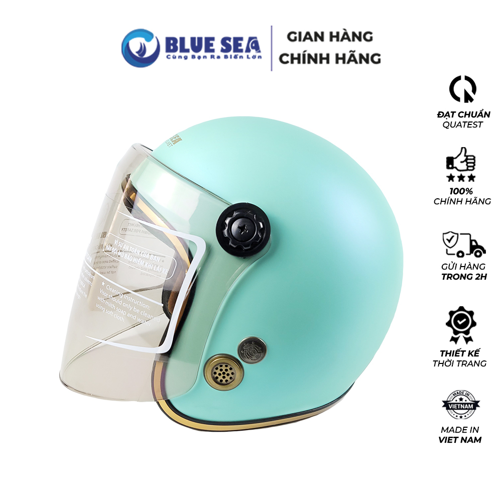 Mũ Bảo Hiểm 3/4 - Blue Sea A100K - Xanh Ngọc - Có Kính Chắn Gió Cao Cấp - Chính hãng