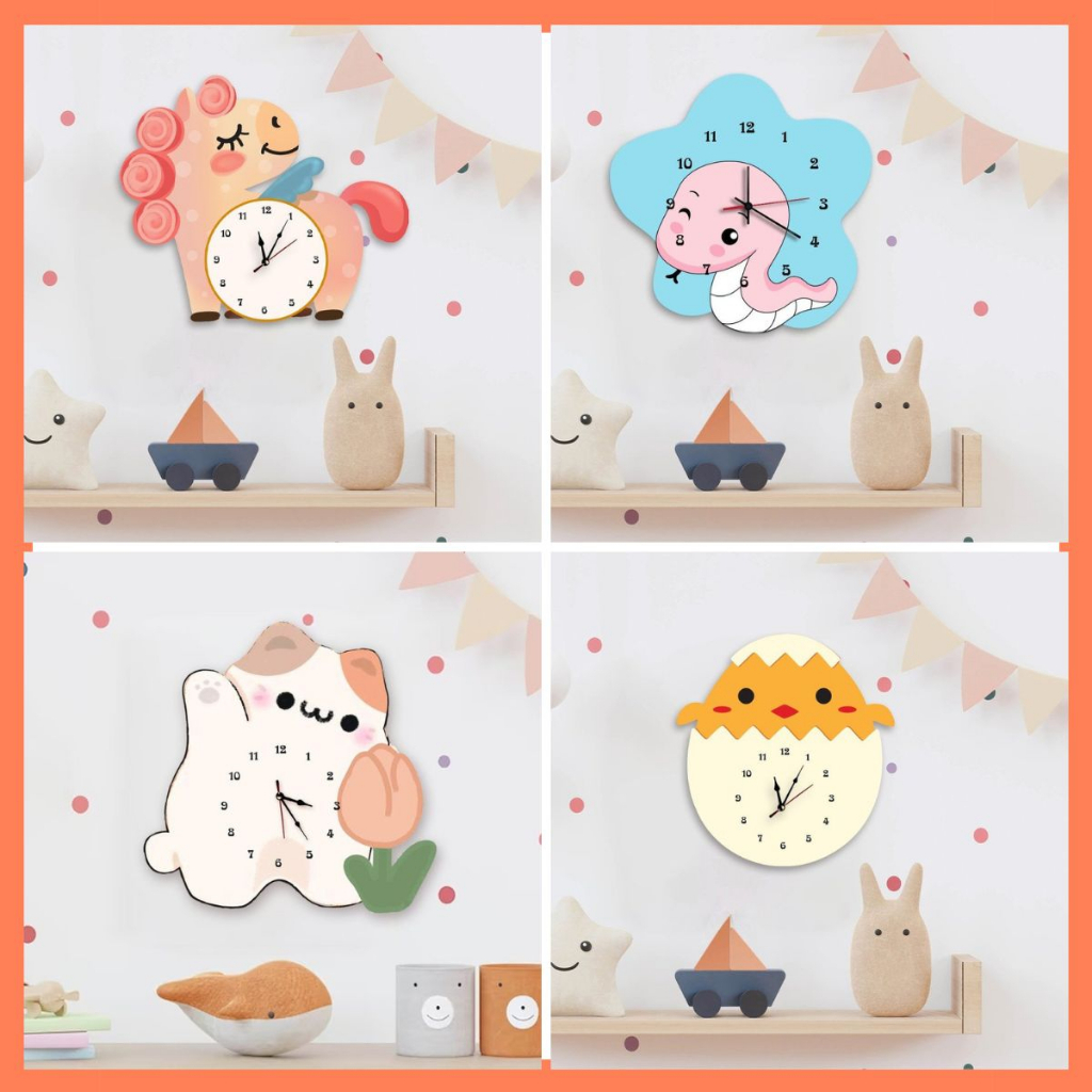 Đồng hồ gỗ treo tường 12 con giáp, nhân vật hoạt hình decor trang trí ...