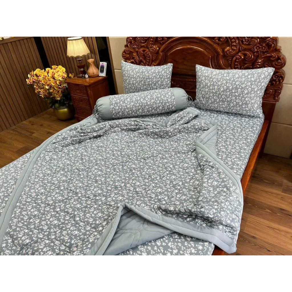 (ôm cột dây )Bộ ga thun hàn quốc mẫu Lá nhí, 4 món chưa kèm chăn rẻ đẹp, ga thun Vạn Phát/ thun lạnh hàn quốc