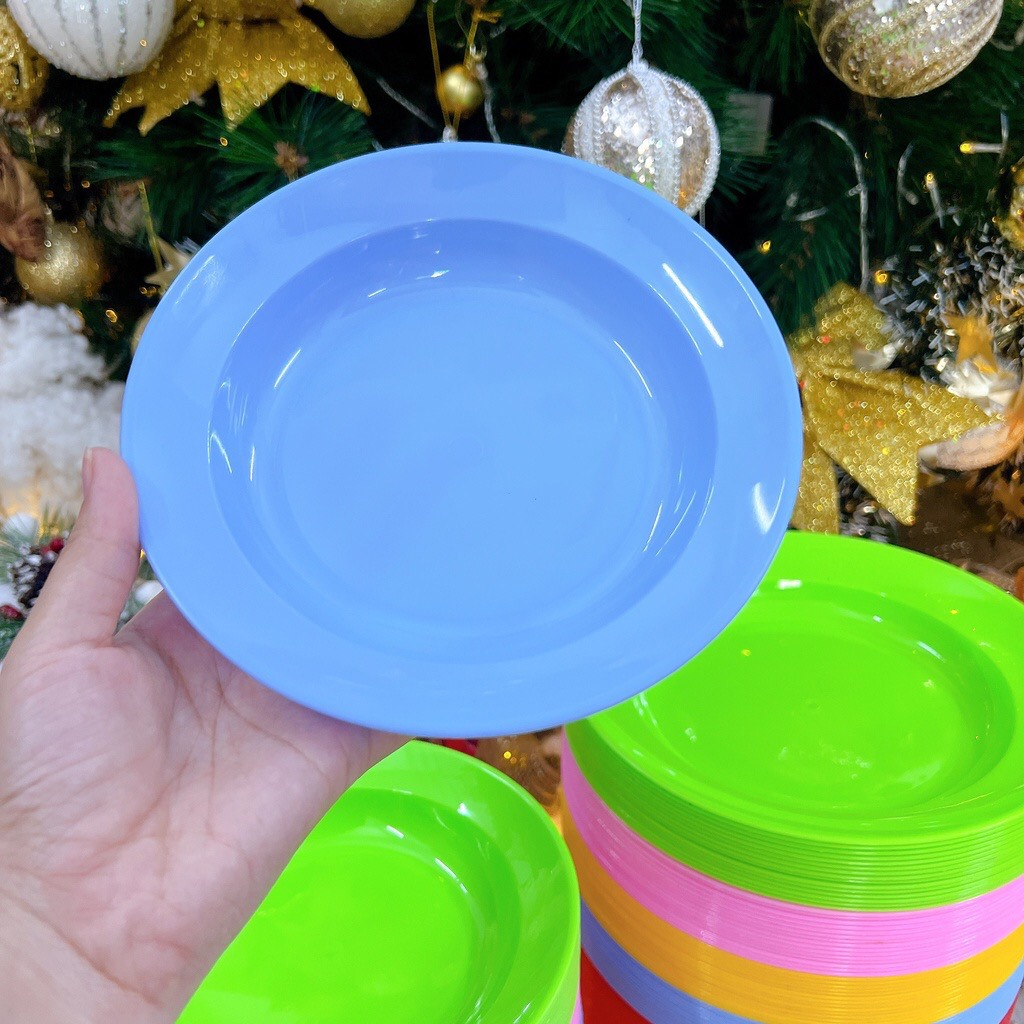 combo 10 Dĩa Nhựa Tròn Dẻo Nhiều Màu Loại I Không Mùi, Nhiều Size
