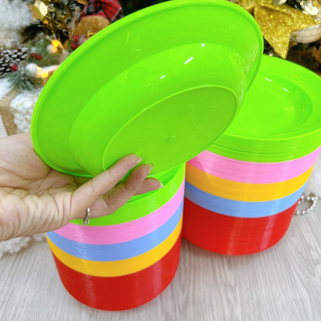 combo 10 Dĩa Nhựa Tròn Dẻo Nhiều Màu Loại I Không Mùi, Nhiều Size