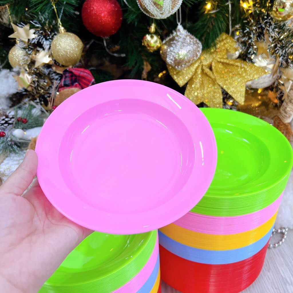 combo 10 Dĩa Nhựa Tròn Dẻo Nhiều Màu Loại I Không Mùi, Nhiều Size