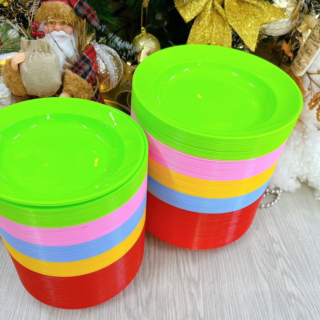 combo 10 Dĩa Nhựa Tròn Dẻo Nhiều Màu Loại I Không Mùi, Nhiều Size