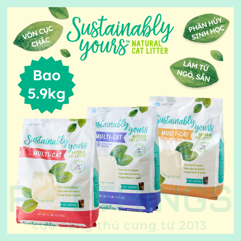Cát Vệ Sinh Hữu Cơ Vón Cục Petfive Sustainably Yours MultiCat 5.9kg