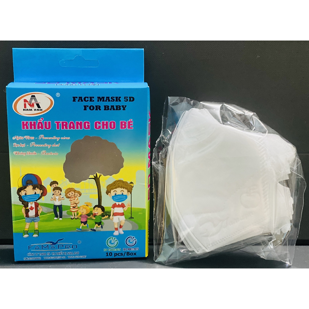Khẩu Trang Cho Bé Famapro 5D Kids  cho bé 3 tới 10 tuổi loại  5D 3 lớp Vải Không Dệt - Hộp 10 cái