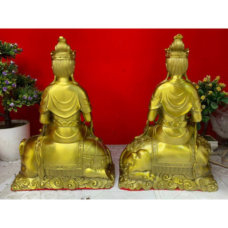 Văn Thù Phổ Hiền Bồ Tát Vàng cao 24cm Vật phẩm phong thuỷ bằng đồng