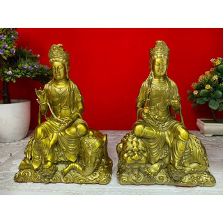 Văn Thù Phổ Hiền Bồ Tát Vàng cao 24cm Vật phẩm phong thuỷ bằng đồng