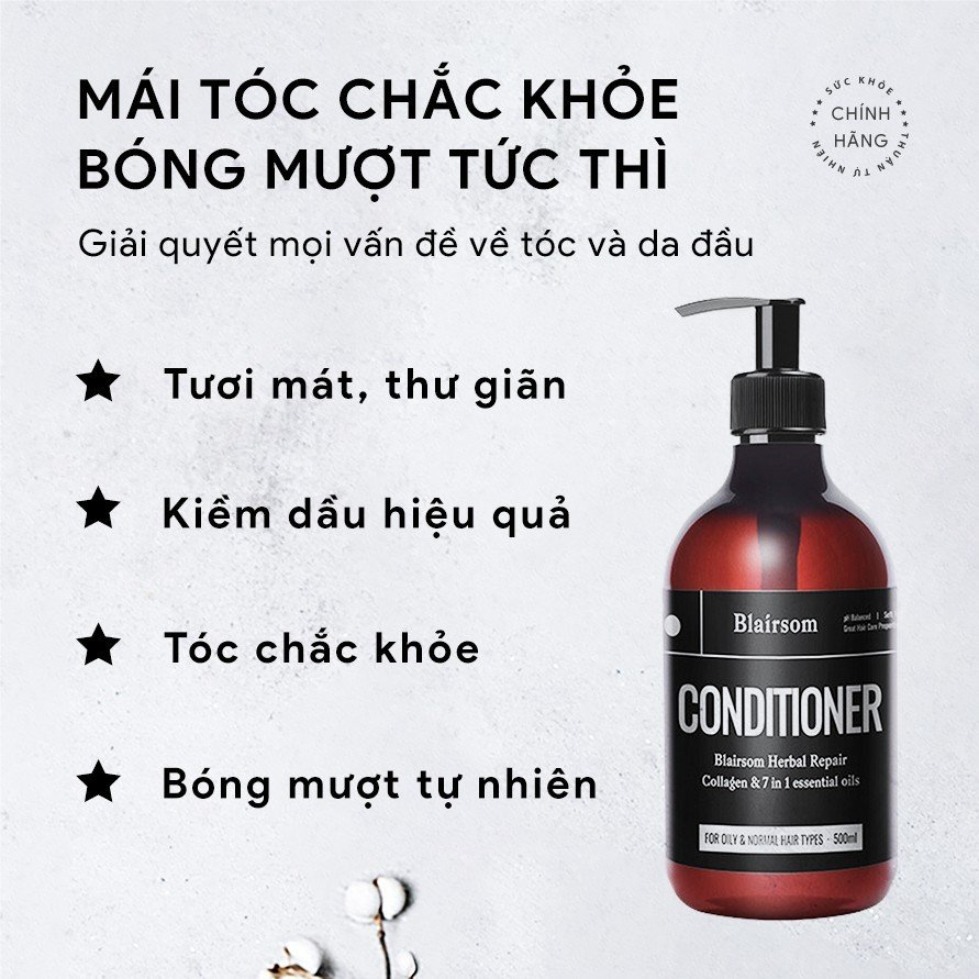 Dầu xả Kiềm dầu Blairsom Thảo Mộc Tươi mát chính hãng Úc Collagen & tinh dầu (cho tóc dầu / thường)(500ml)