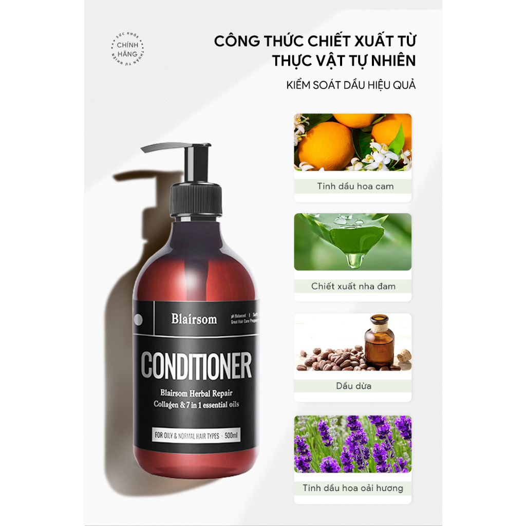 Dầu xả Kiềm dầu Blairsom Thảo Mộc Tươi mát chính hãng Úc Collagen & tinh dầu (cho tóc dầu / thường)(500ml)