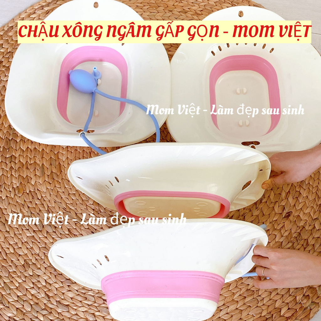 CHẬU XÔNG NGÂM VÙNG KÍN GẤP GỌN  KÈM VÒI XỊT MOM VIỆT