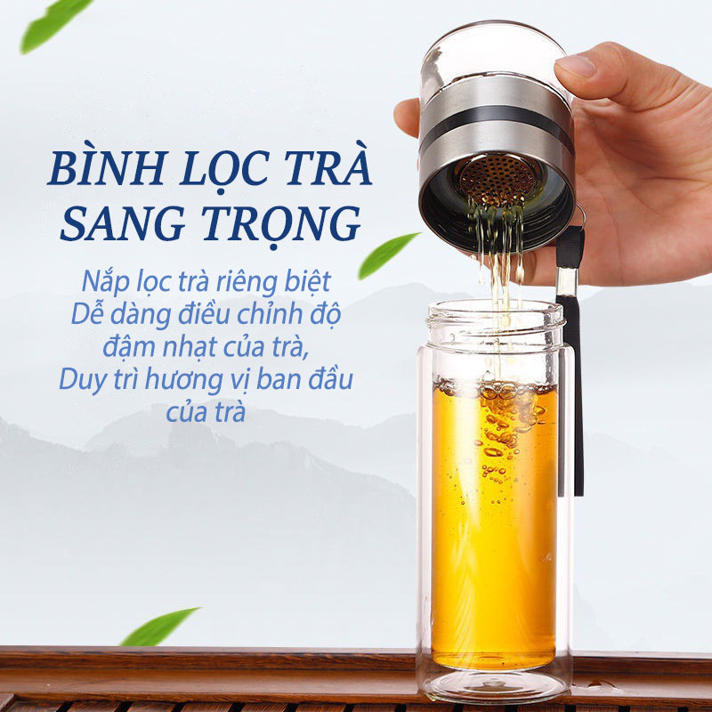 binh pha tra thuy tinh 2 lop cach nhiet co loi loc inox 304 giu nhiet dung tich 470ml