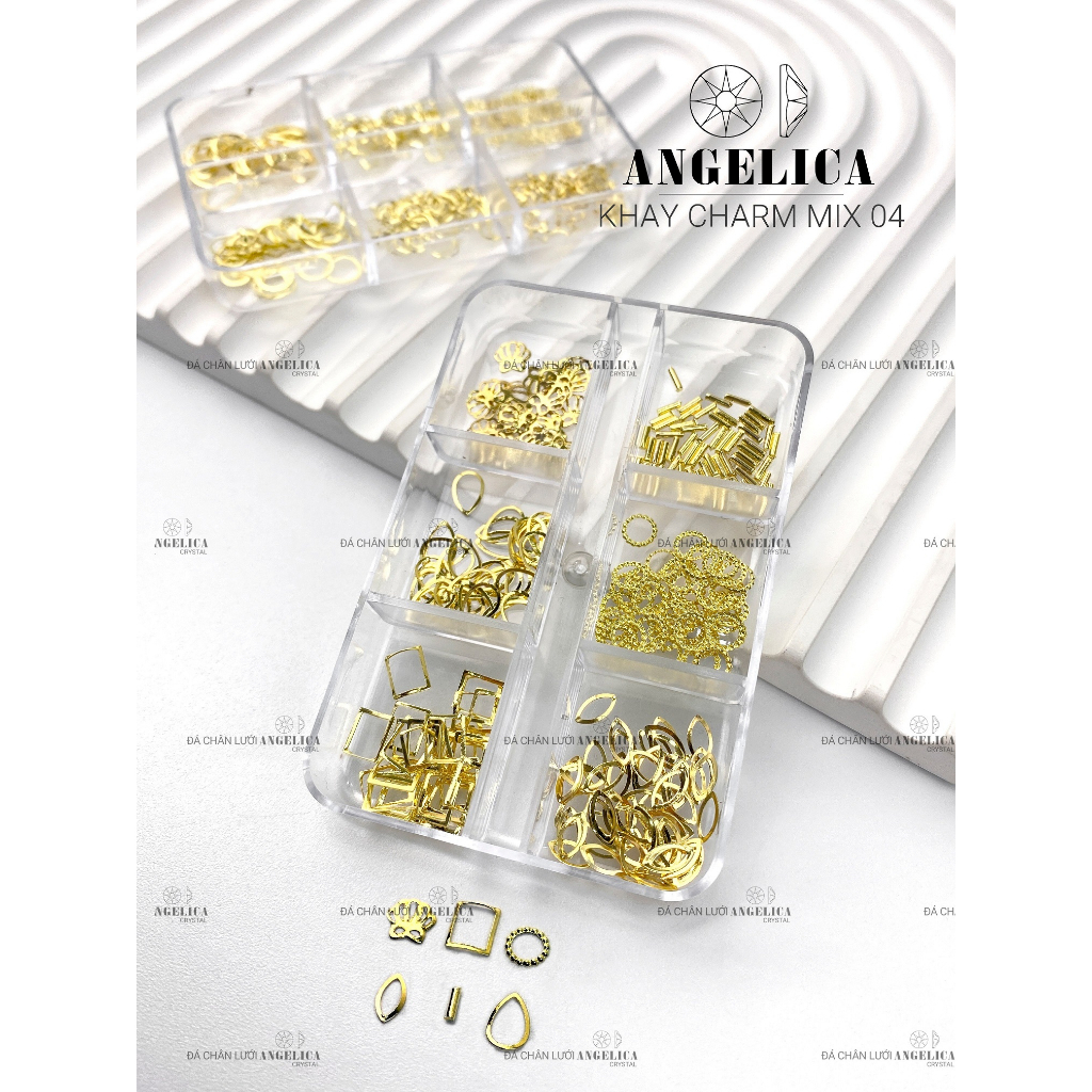 Khay charm nhiều hình nail kim loại ánh vàng, ánh bạc trang trí móng ANGELICA KC0