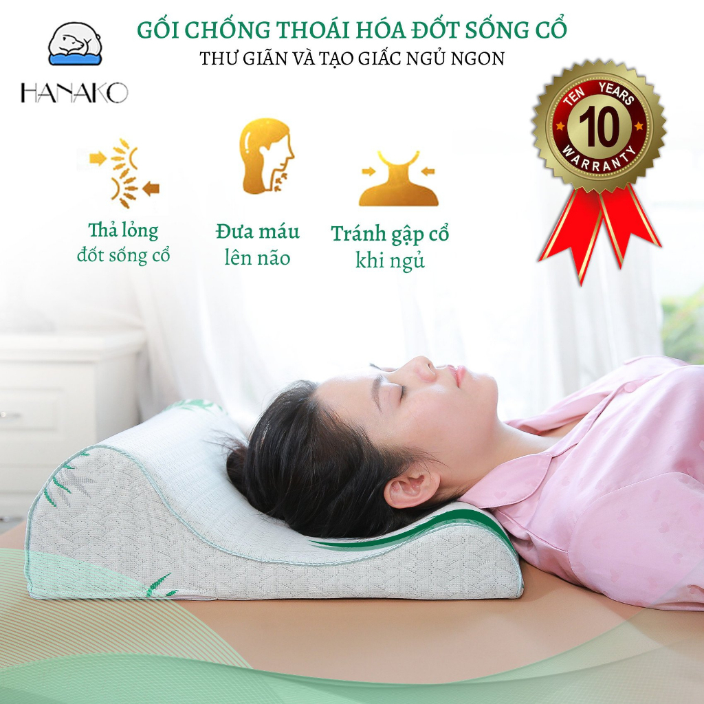 Gối Công Thái Học Chống Thoái Hóa Đốt Sống Cổ Hanako Chuyên Dụng 2 Đầu Gối Cao Thấp