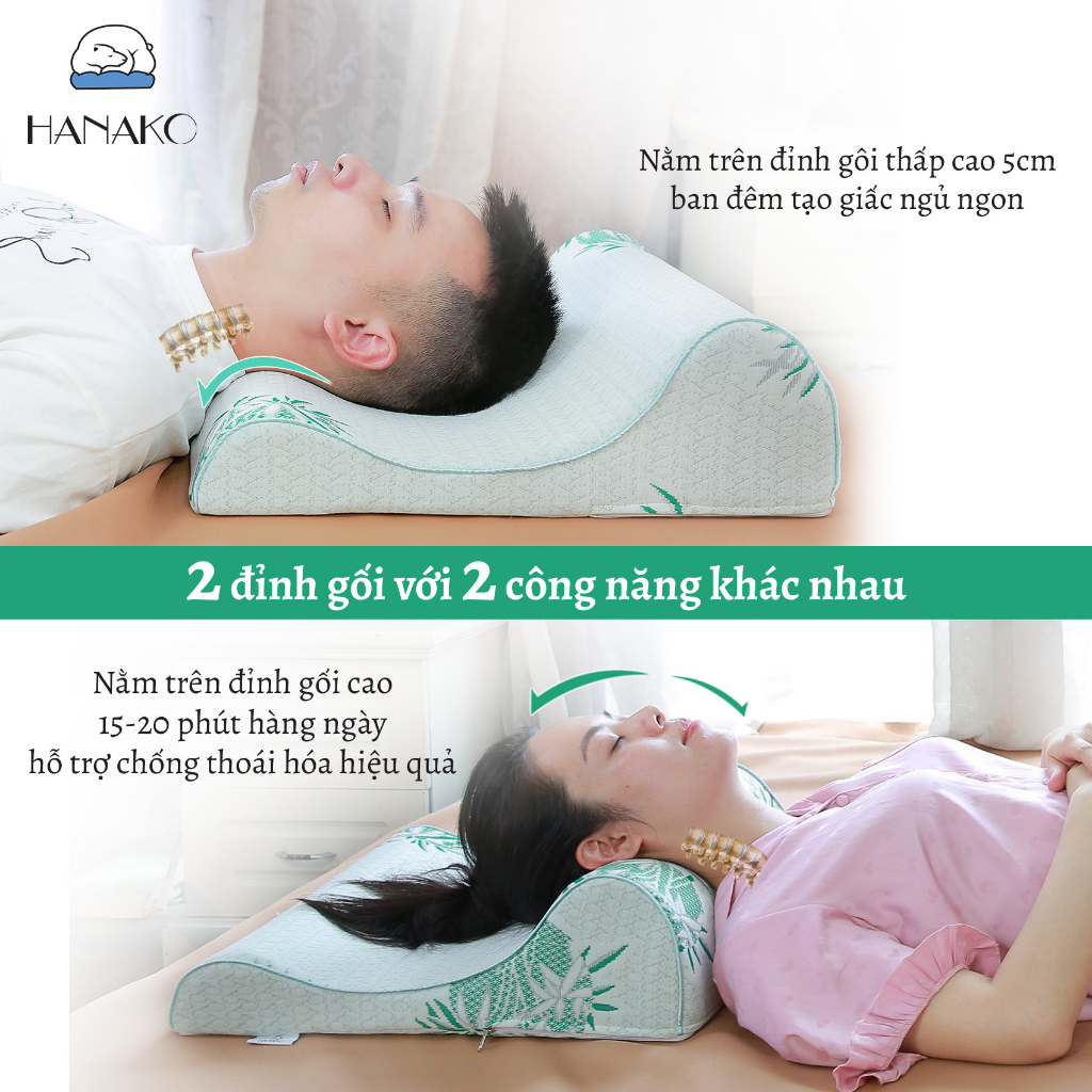 Gối Công Thái Học Chống Thoái Hóa Đốt Sống Cổ Hanako Chuyên Dụng 2 Đầu Gối Cao Thấp