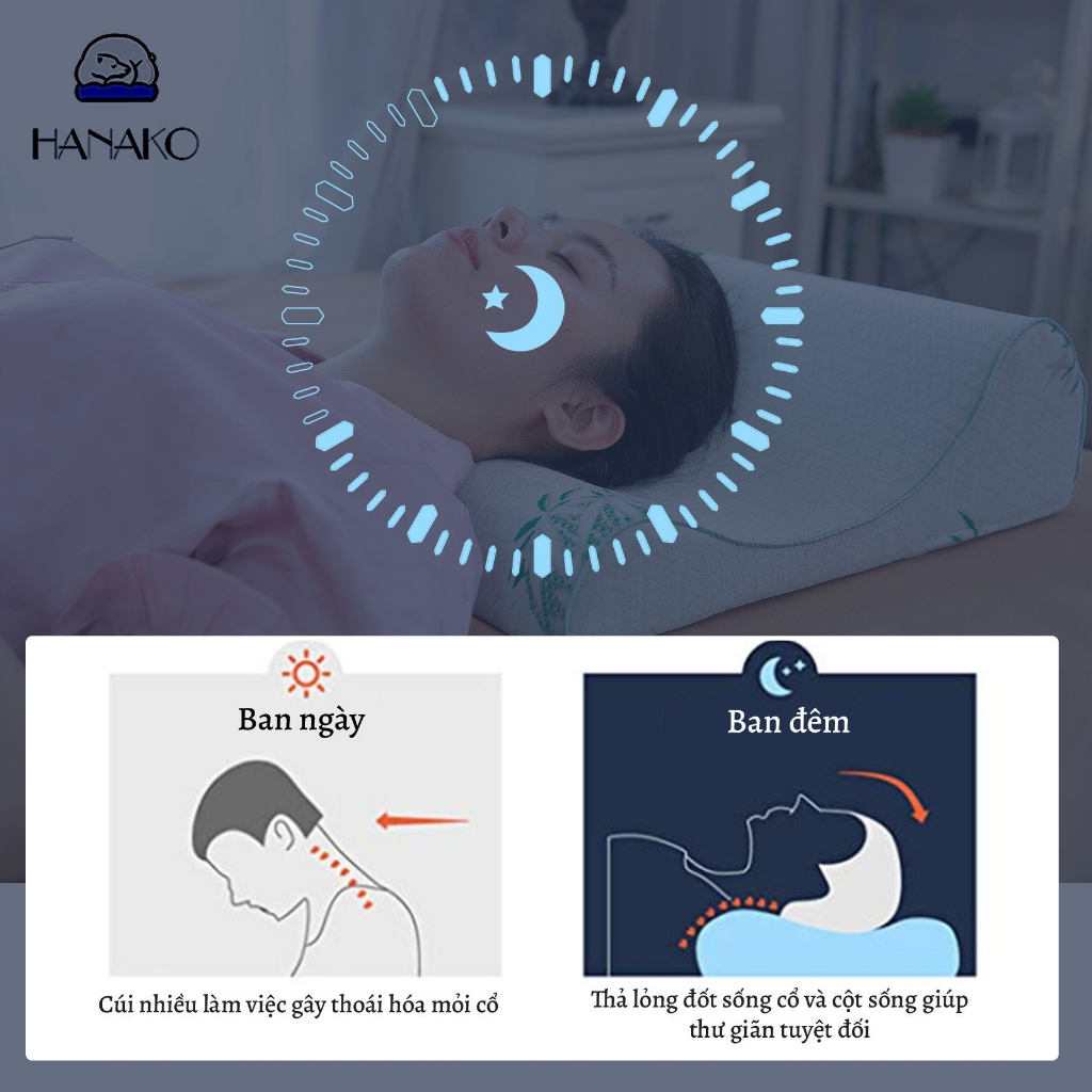 Gối Công Thái Học Chống Thoái Hóa Đốt Sống Cổ Hanako Chuyên Dụng 2 Đầu Gối Cao Thấp
