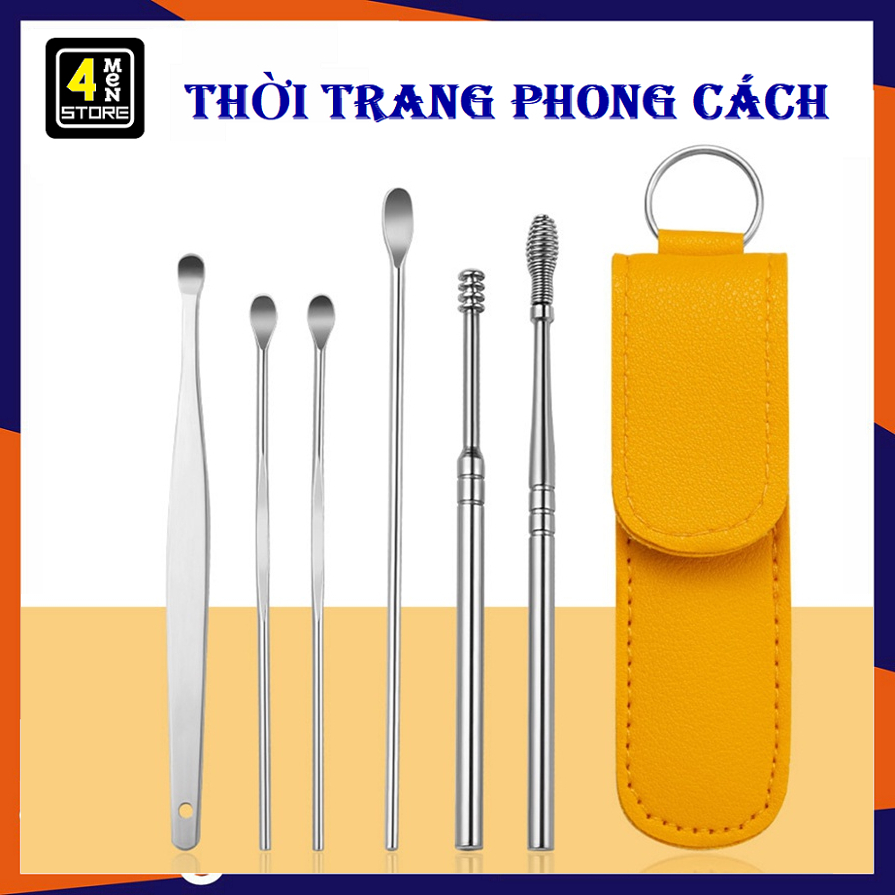 Bộ Dụng Cụ Ngoáy Tai Lấy Ráy Tai 6 Món Kèm Bao Da Bằng Thép Không Gỉ ...
