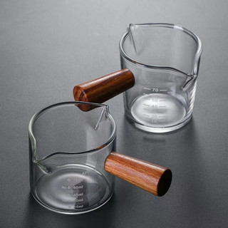 Ly đong cafe Espresso có tay cầm gỗ tự nhiên, cốc đo 75ml chịu nhiệt pha cà phê, đựng gia vị - maydecor