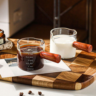 Ly đong cafe Espresso có tay cầm gỗ tự nhiên, cốc đo 75ml chịu nhiệt pha cà phê, đựng gia vị - maydecor