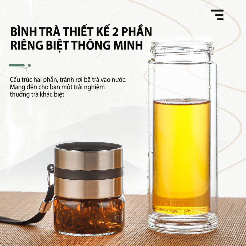 binh pha tra thuy tinh 2 lop cach nhiet co loi loc inox 304 giu nhiet dung tich 470ml