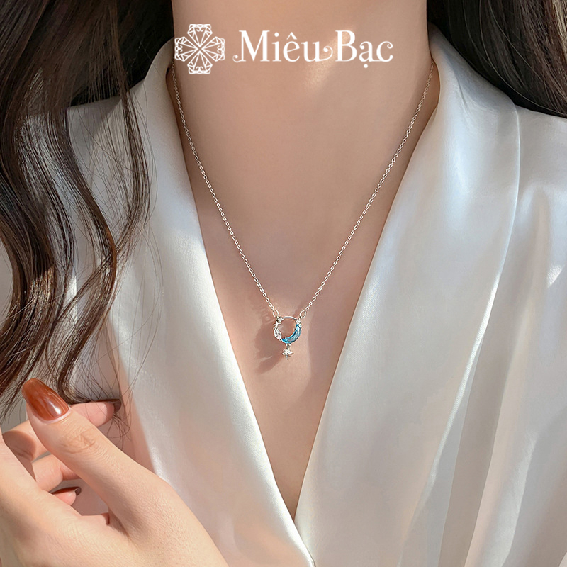 Ảnh Dây chuyền bạc nữ Miêu Bạc vòng cổ hình mặt trăng chất liệu bạc 925 đính đá Moonstone phụ kiện trang sức nữ MD08x 1