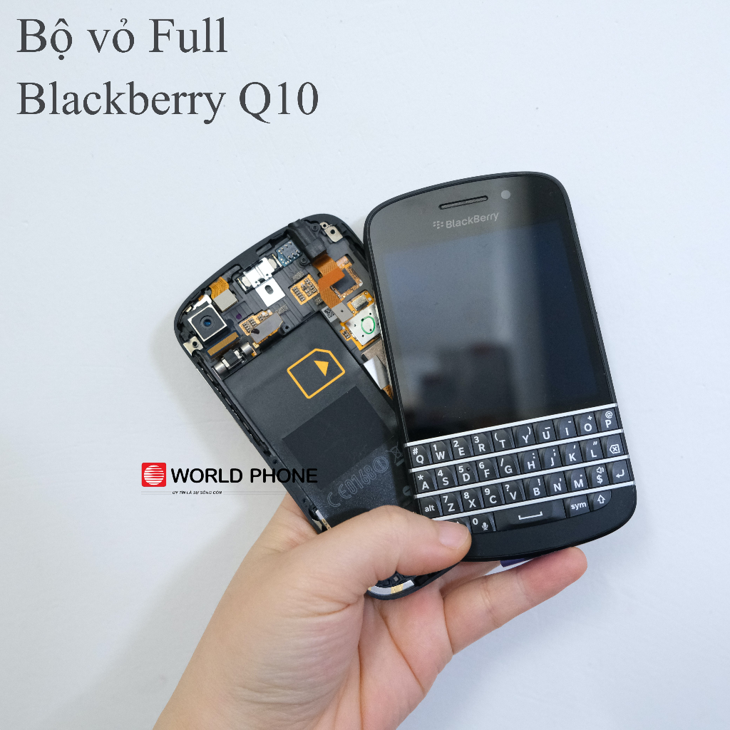 Bộ vỏ full BB Blackberry Q10 đen, gồm màn, viền khung, nắp, phím BB Q10 ...