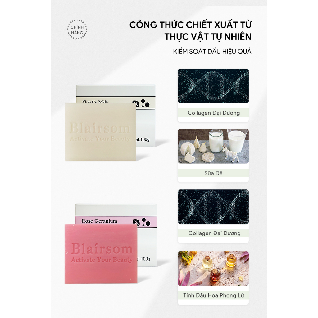 Xà phòng dưỡng thể cao cấp Blairsom (Tinh Dầu Hoa Phong Lữ/Sữa Dê) 100g