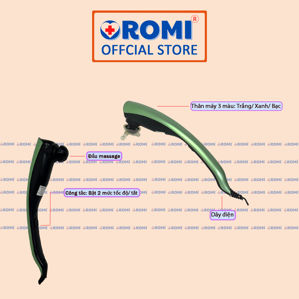 Máy massage cầm tay cắm điện 3 đầu 2 cấp độ OROMI OMR-615 - Bảo hành chính hãng 1 năm