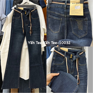 Quần jeans ống loe xanh chàm đậm tôn da , thiết kế thêu túi sau Yến Tee Shop #10032