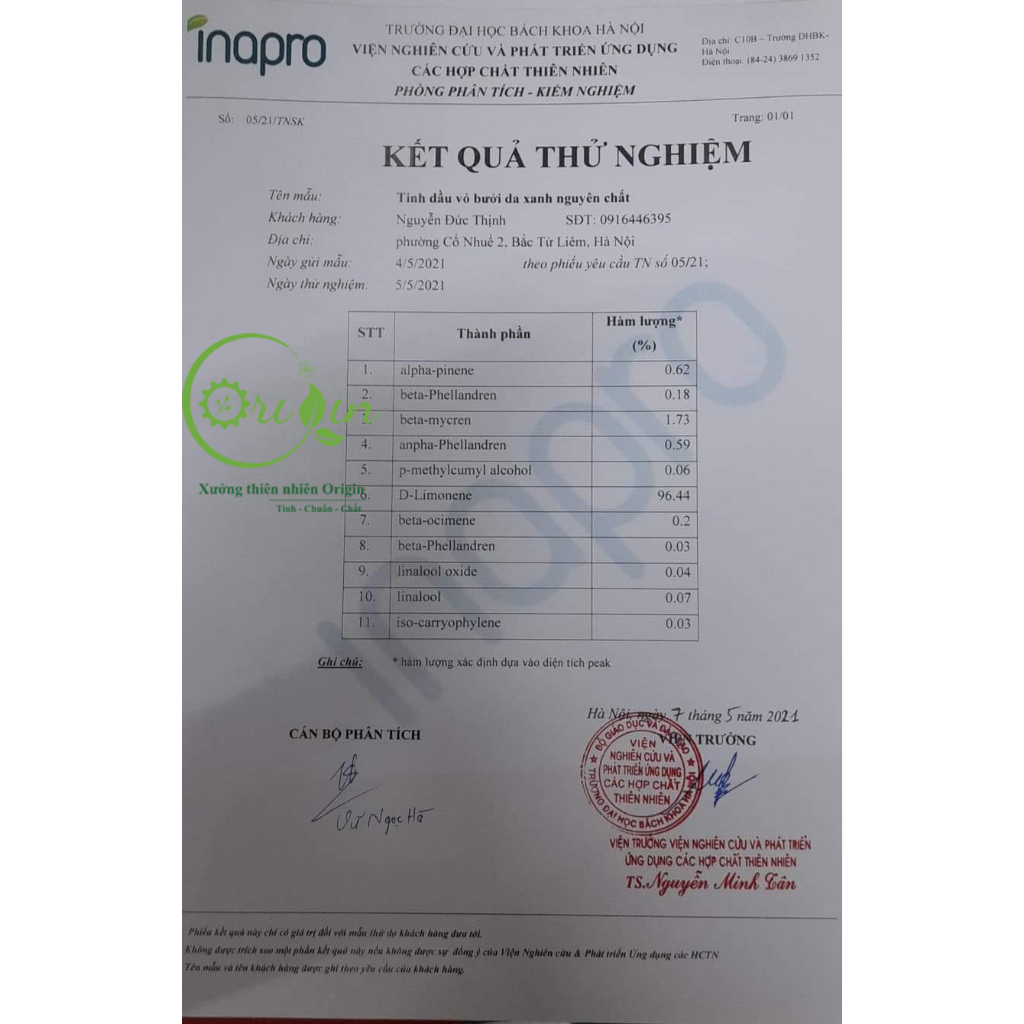 Tinh dầu dưỡng tóc bưởi xanh Origin nguyên chất 100% ngăn rụng, kích thích mọc tóc [Kiểm nghiệm GC-MS]-10ml