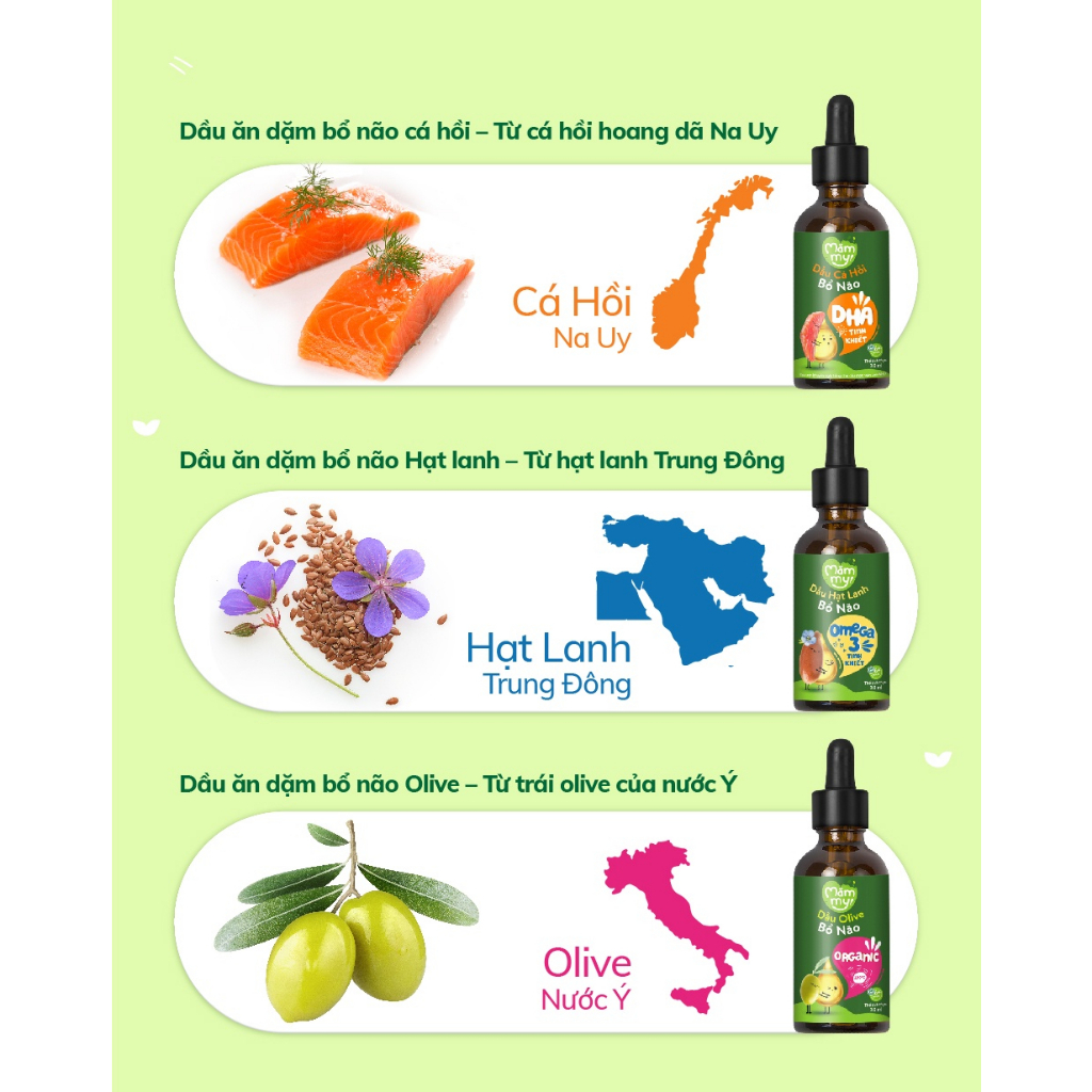 Set dầu ăn dặm bổ não Mămmy 30ml cho bé gồm dầu cá hồi, dầu hạt lanh, dầu olive | Shopee Việt Nam